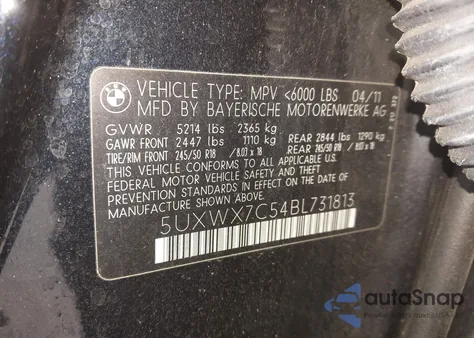 2011 BMW X3 xDrive35I from USA, damaged, VIN 5UXWX7C54BL731813